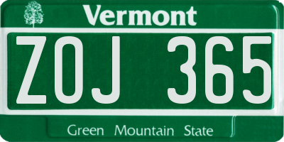 VT license plate ZOJ365