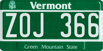 VT license plate ZOJ366