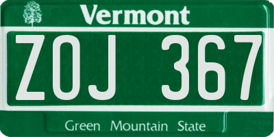 VT license plate ZOJ367