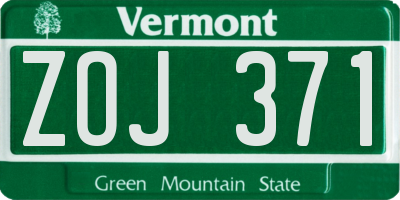 VT license plate ZOJ371
