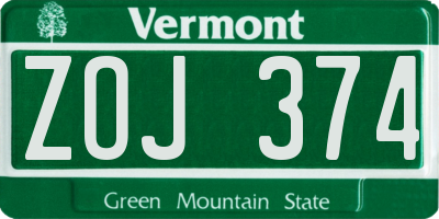 VT license plate ZOJ374