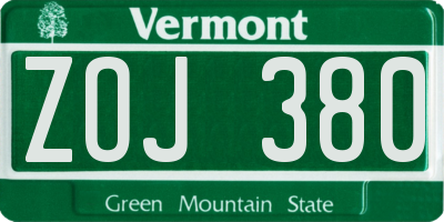 VT license plate ZOJ380