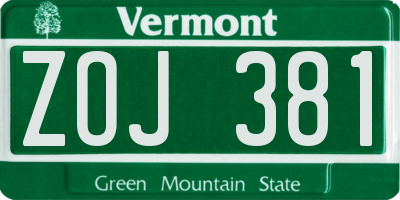 VT license plate ZOJ381