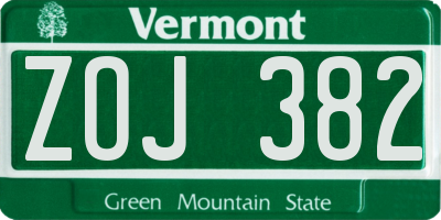VT license plate ZOJ382