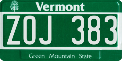 VT license plate ZOJ383