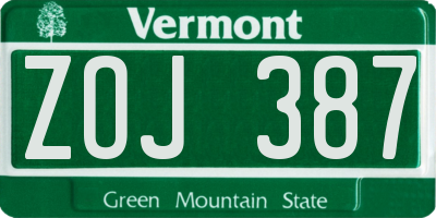 VT license plate ZOJ387