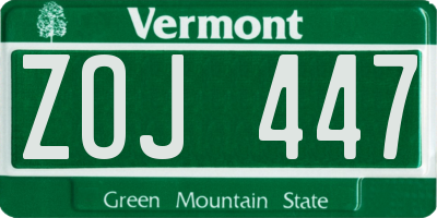 VT license plate ZOJ447