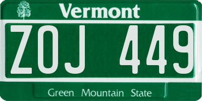 VT license plate ZOJ449
