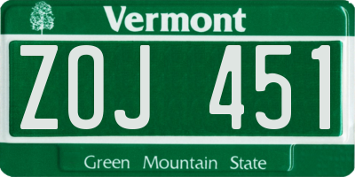 VT license plate ZOJ451