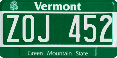 VT license plate ZOJ452