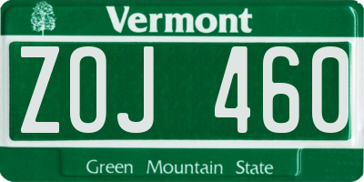 VT license plate ZOJ460