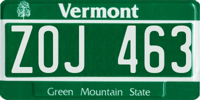 VT license plate ZOJ463