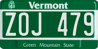 VT license plate ZOJ479