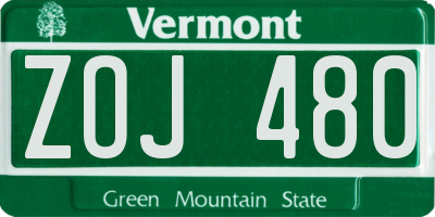 VT license plate ZOJ480