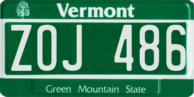 VT license plate ZOJ486