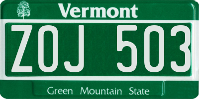 VT license plate ZOJ503
