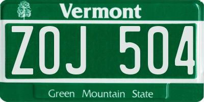 VT license plate ZOJ504