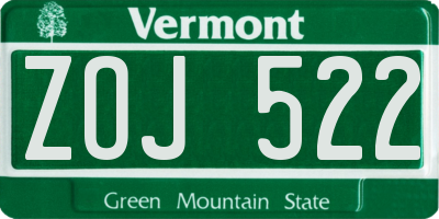 VT license plate ZOJ522
