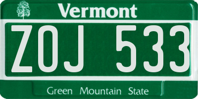 VT license plate ZOJ533