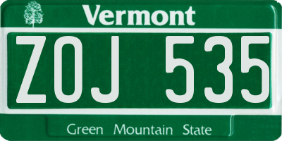 VT license plate ZOJ535