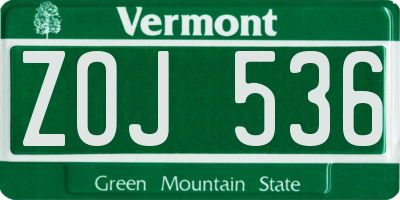 VT license plate ZOJ536
