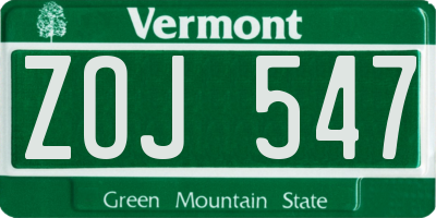 VT license plate ZOJ547