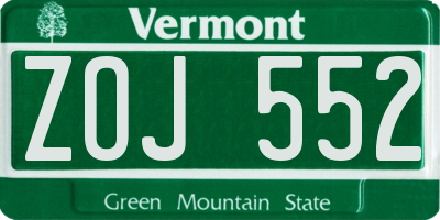 VT license plate ZOJ552