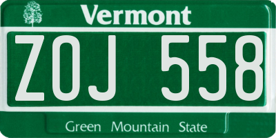 VT license plate ZOJ558