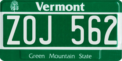 VT license plate ZOJ562