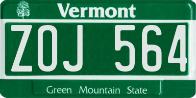 VT license plate ZOJ564