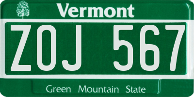 VT license plate ZOJ567