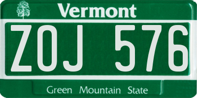 VT license plate ZOJ576