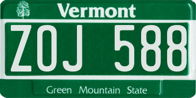 VT license plate ZOJ588