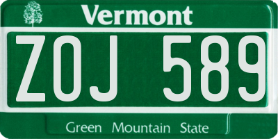 VT license plate ZOJ589