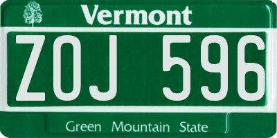 VT license plate ZOJ596