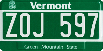 VT license plate ZOJ597