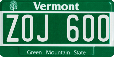 VT license plate ZOJ600