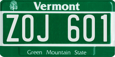 VT license plate ZOJ601