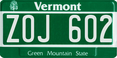 VT license plate ZOJ602