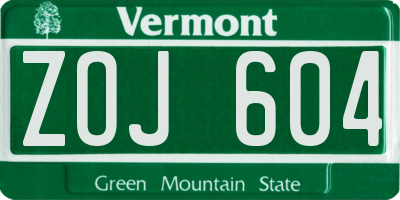 VT license plate ZOJ604
