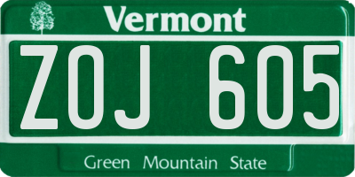 VT license plate ZOJ605