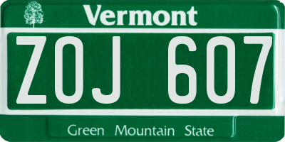 VT license plate ZOJ607
