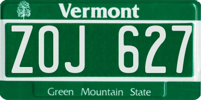 VT license plate ZOJ627