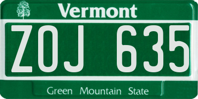 VT license plate ZOJ635