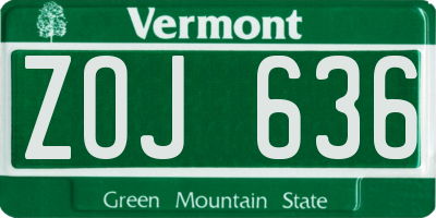 VT license plate ZOJ636