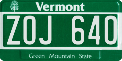 VT license plate ZOJ640
