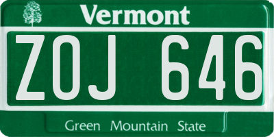 VT license plate ZOJ646