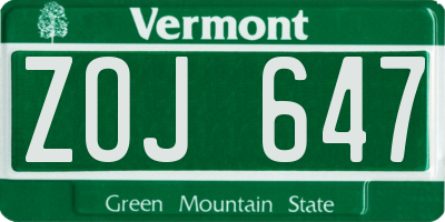 VT license plate ZOJ647