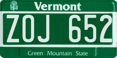VT license plate ZOJ652