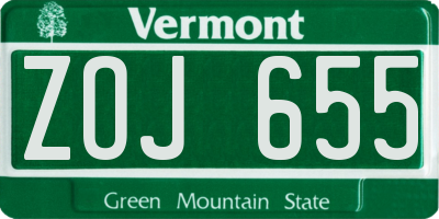 VT license plate ZOJ655